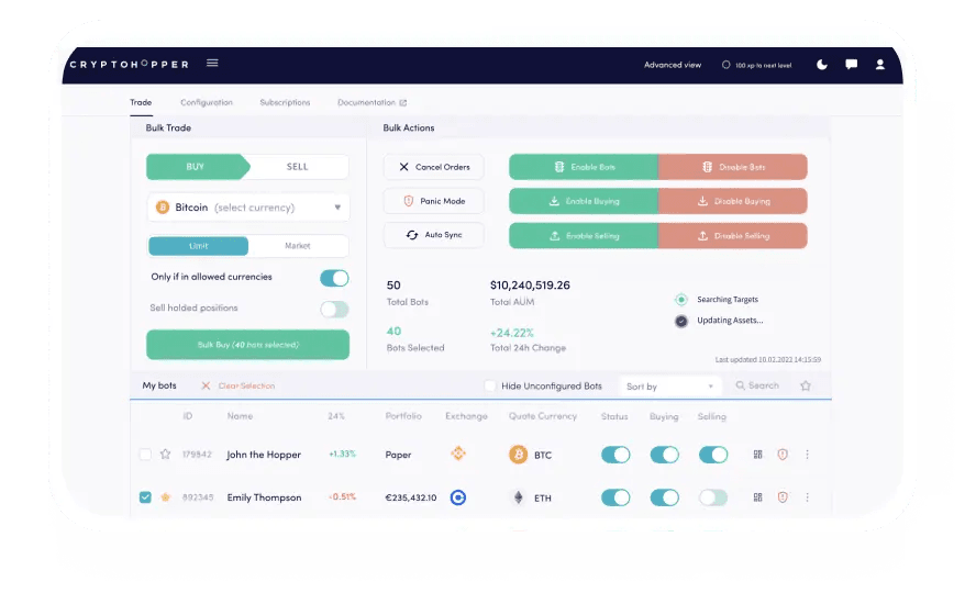 A picture showing the Bulk Bot Manager of Cryptohopper