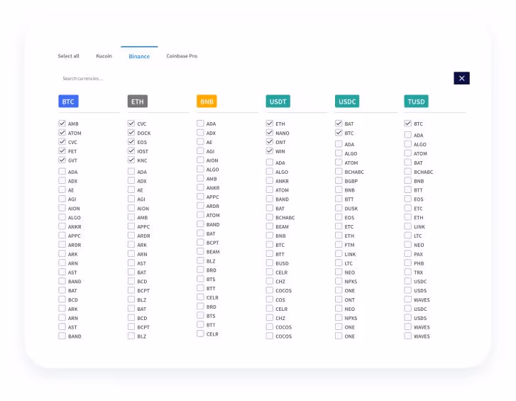 Selecciona criptomonedas para arbitraje