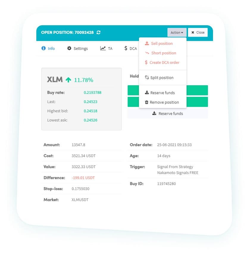 DCA Quick Settings Cryptohopper